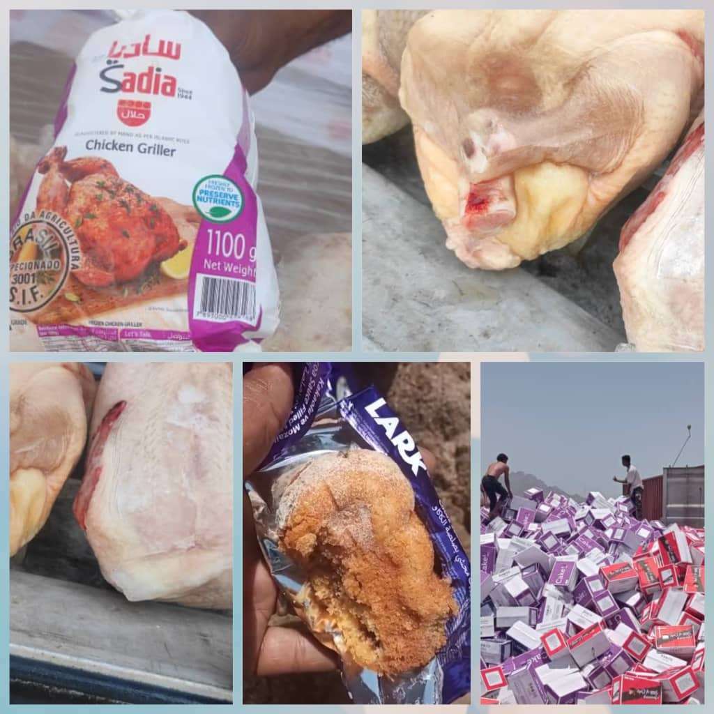 قبل دخولها للمواطن .. ضبط كمية هائلة من الدجاج والكيك مخالفا للمواصفات القياسية في مدينة عدن 