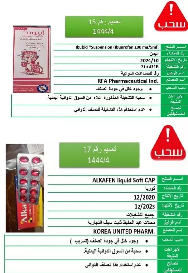 الهيئة العليا للأدوية في صنعاء تحذر من هذه الأدوية المخصصة للاطفال 
