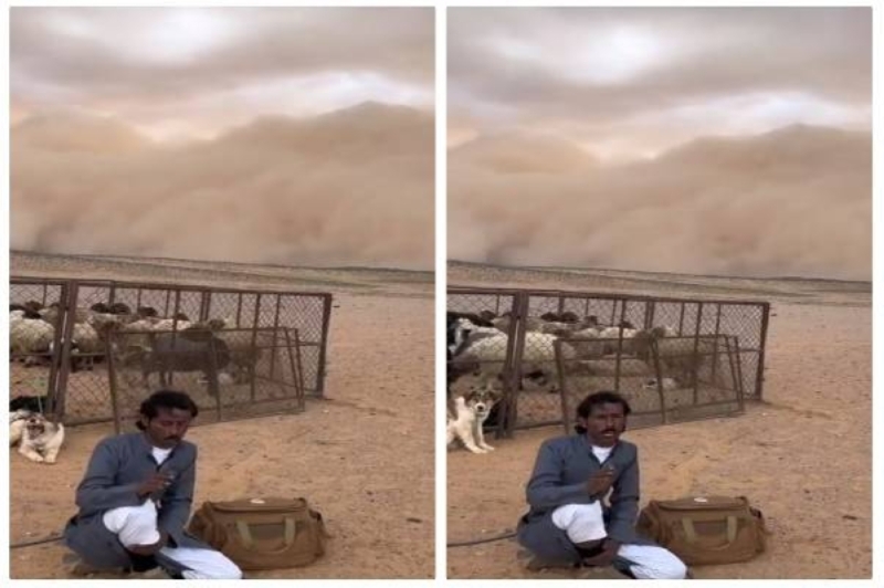 مواطن سعودي يوثق لحظة قدوم عاصفة ترابية مرعبة خلفه في بث مباشر