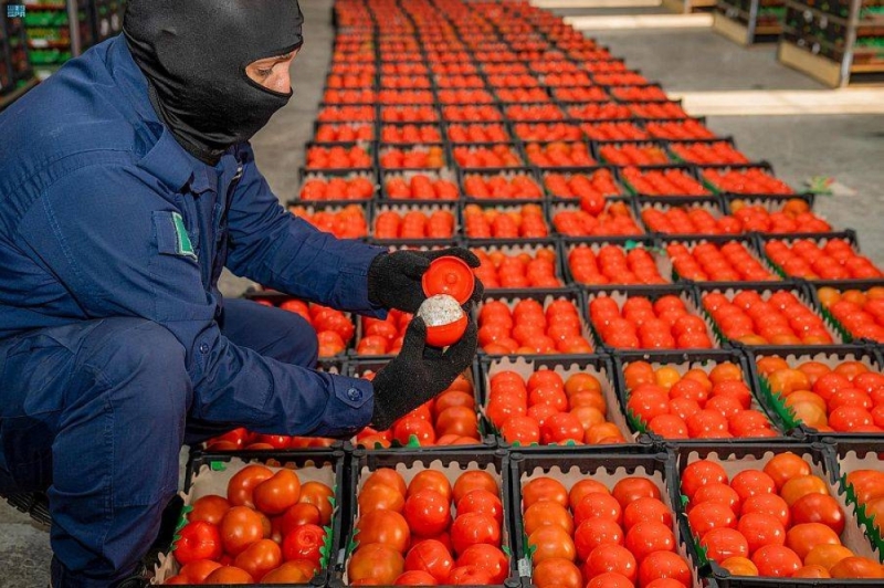 جمارك إحدى منافذ السعودية تشتبه بكراتين “معجون طماطم” .. وعند تفتيشها كانت الصدمة! (شاهد)